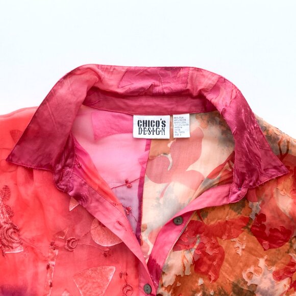 Chico's Design VTG Silk Blend Floral Burnout Blouse - Picture 5 of 8